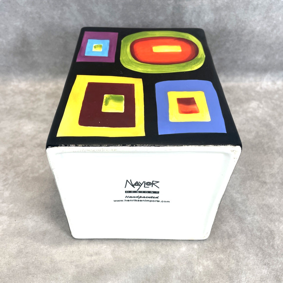 Mary Naylor Designs Modern Ceramic Canister Blue Lid Hand Painted Abstract 6x4.5 - Picture 6 of 7